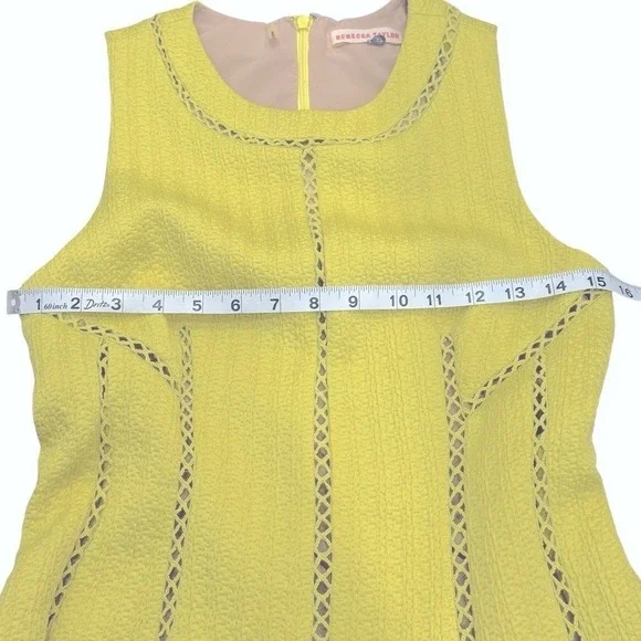 Rebecca‎ Taylor Cocktail Mini Dress Yellow Chartreuse Ladder Stitch Sleeveless 2 - Picture 5 of 12